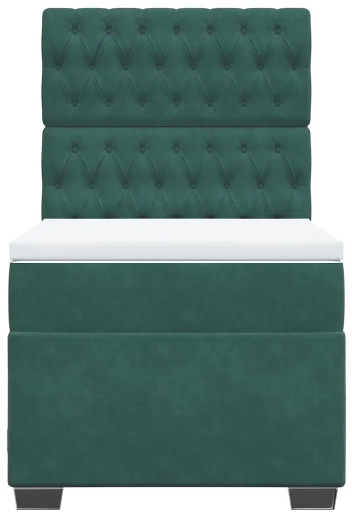 vidaXL Κρεβάτι Boxspring με Στρώμα Σκούρο Πράσινο 100x200εκ. Βελούδινο