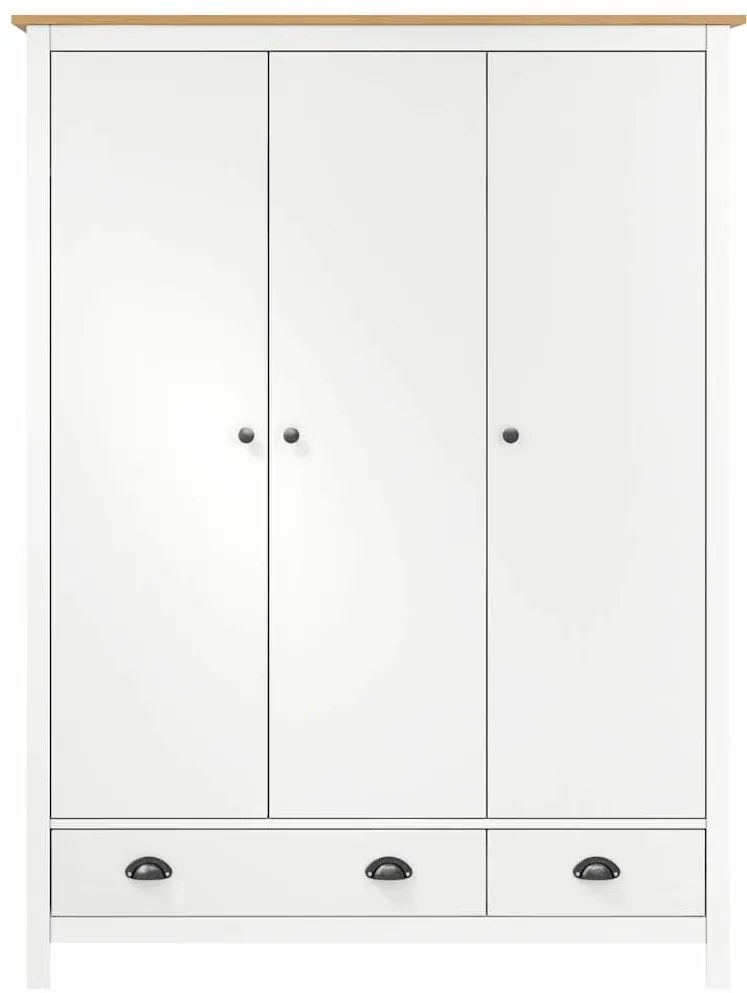 vidaXL Ντουλάπα Hill Τρίφυλλη Λευκή 127x50x170 εκ. Μασίφ Ξύλο Πεύκου