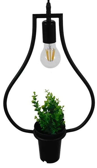 GloboStar FLOWERPOT 10001210 Μοντέρνο Κρεμαστό Φωτιστικό Οροφής Μονόφωτο 1 x E27 Μαύρο Μεταλλικό με Διακοσμητικό Φυτό Φ27 x Y40cm - 10001210