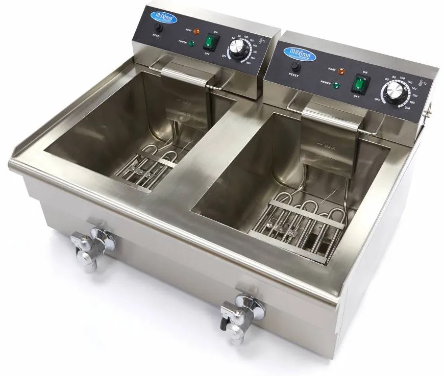 Deep Fryer - 2 x 16L - 2 Baskets - with Drain Tap