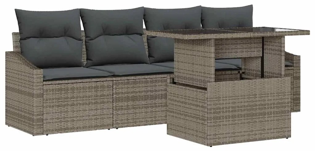 vidaXL Σετ Καναπέ Κήπου με αποθήκευση 5 pcs Γκρι Πολυ ράταν
