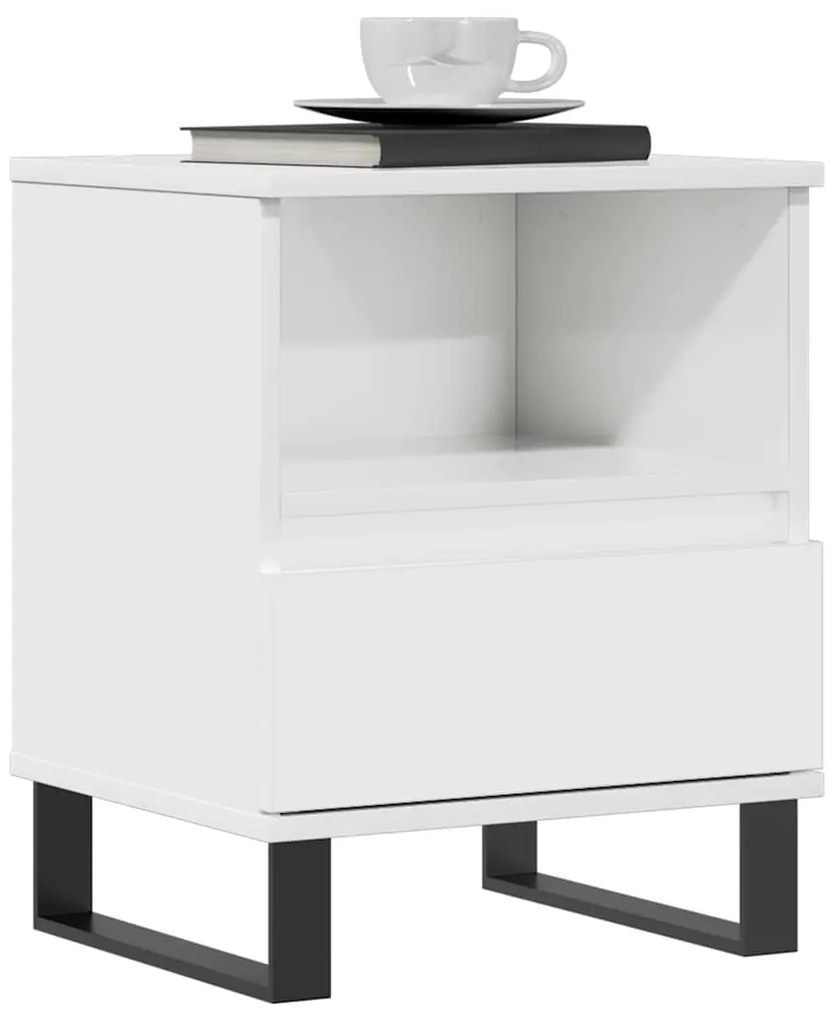 vidaXL Κομοδίνο Γυαλ. Λευκό 40 x 35 x 50 εκ. από Επεξεργασμένο Ξύλο