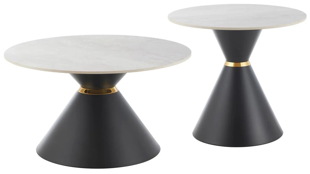 Τραπεζάκια σαλονιού NANDO Σετ 2 τμχ. Κεραμικά TOP με Όψη Γκρί Μαρμάρου Φ60εκ &amp; Φ80εκ 80x80x43 εκ.