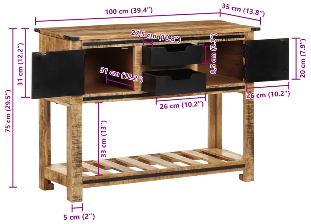 ΤΡΑΠΕΖΙ ΚΟΝΣΟΛΑ 100X35X75 ΕΚ. ΑΠΟ ΜΑΣΙΦ ΞΥΛΟ ΜΑΝΓΚΟ 374058