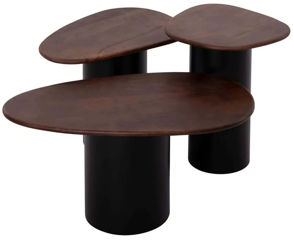 Τραπέζια Σαλονιού Pebbles (Σετ 3Τμχ) HM18004 73x41x34/54x37x39/39x37x45,5cm Brown-Black