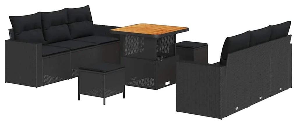 vidaXL Σετ Καναπέ Κήπου Ρυθμιζόμενο ύψος 9 pcs Μαύρο συνθετικό ρατάν