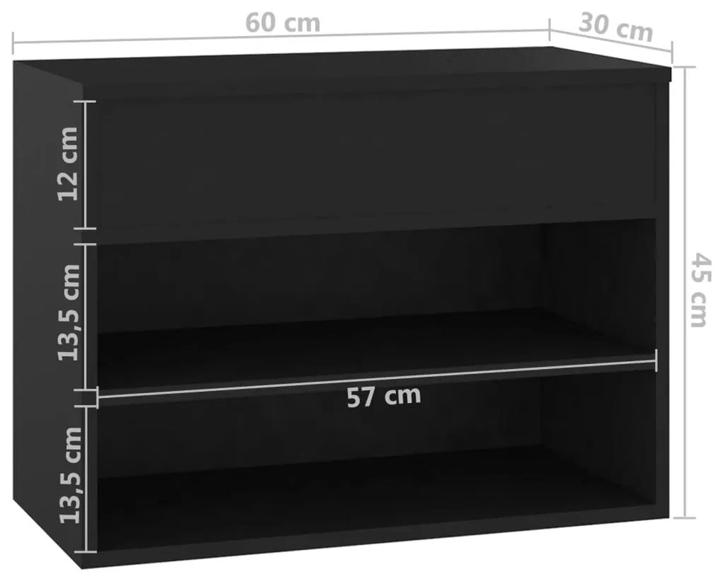 Παπουτσοθήκη Μαύρη 60 x 30 x 45 εκ. από Επεξ. Ξύλο - Μαύρο