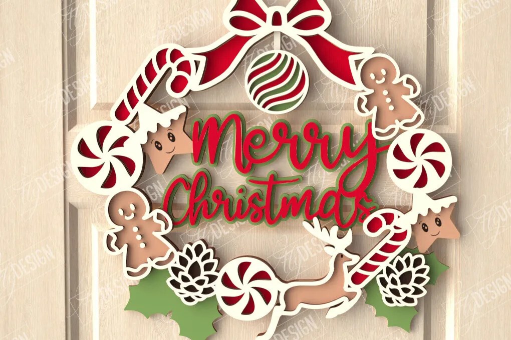 Σετ των 2 Intra απο ξύλο plywood 3mm-4mm πάχος - Χριστουγεννιάτικο στεφάνι|Διακόσμηση βεράντας|Στεφάνι πόρτας Δίασταση 15x15 cm INTRAFABR-111360682