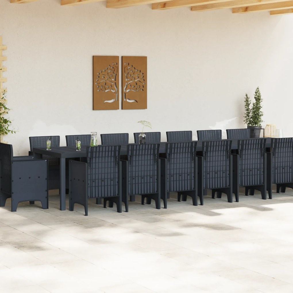 vidaXL Σετ Τραπεζαρίας Κήπου 17 τεμαχίων Ανθρακί Πολυ Ράτταν