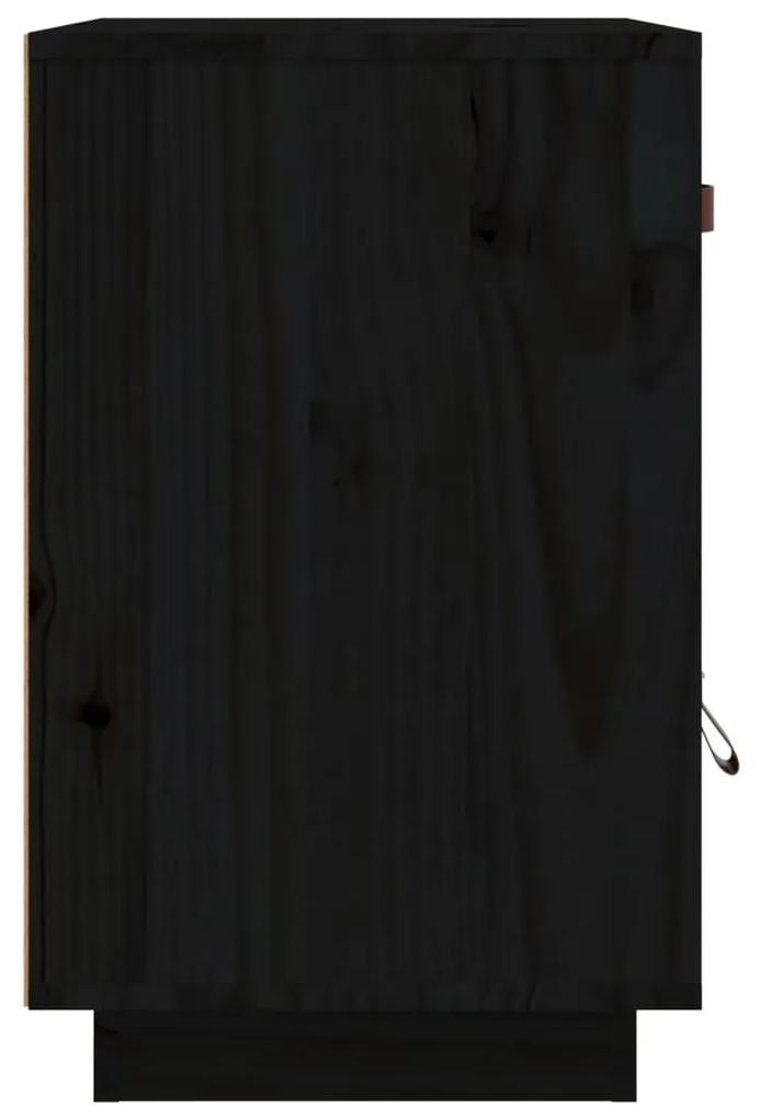 Κομοδίνα 2 τεμ. Μαύρα40x34x55 εκ. από Μασίφ Ξύλο Πεύκου - Μαύρο