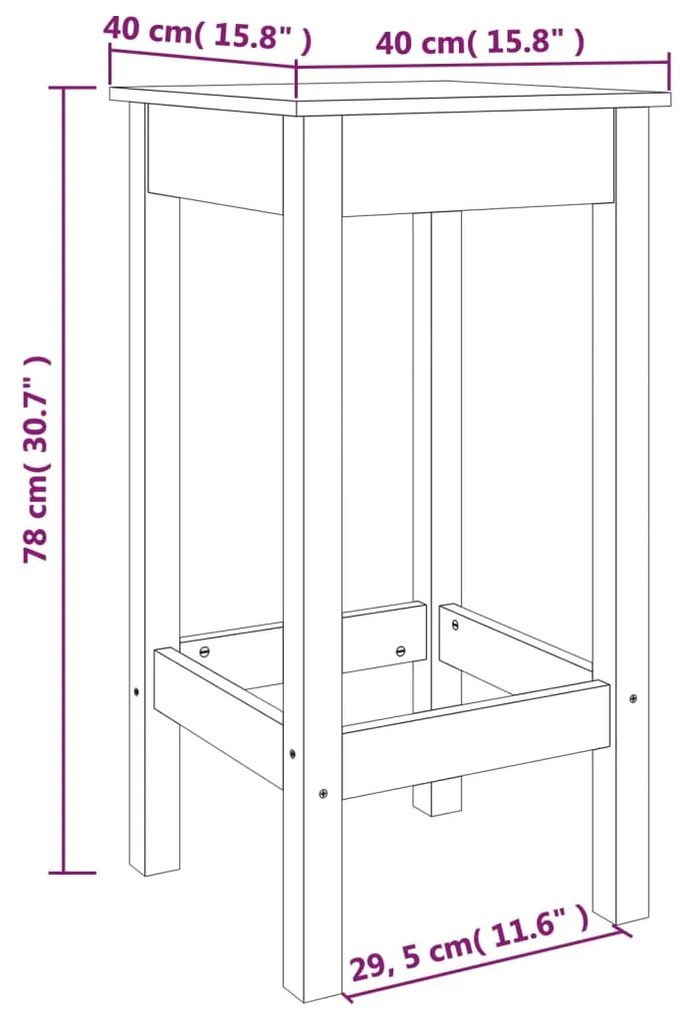 vidaXL Καρέκλες Μπαρ 2 τεμ. Μαύρο 40x40x78 εκ. Μασίφ Ξύλο Πεύκου