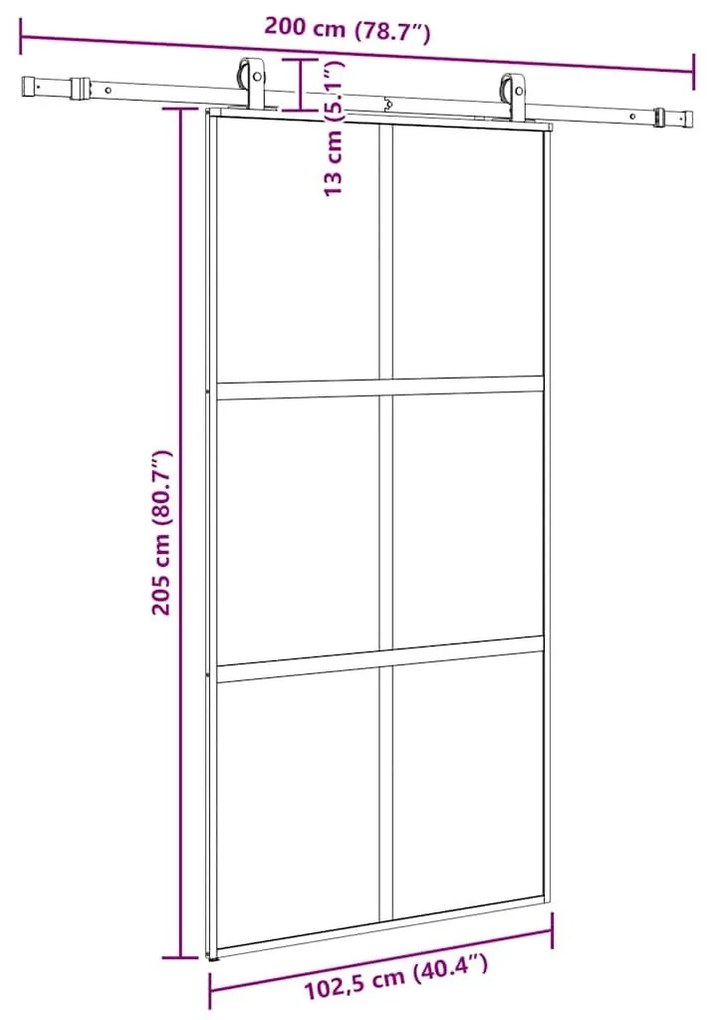 Σετ συρόμενης πόρτας με υλικό μαύρο 102,5x205 cm - Μαύρο