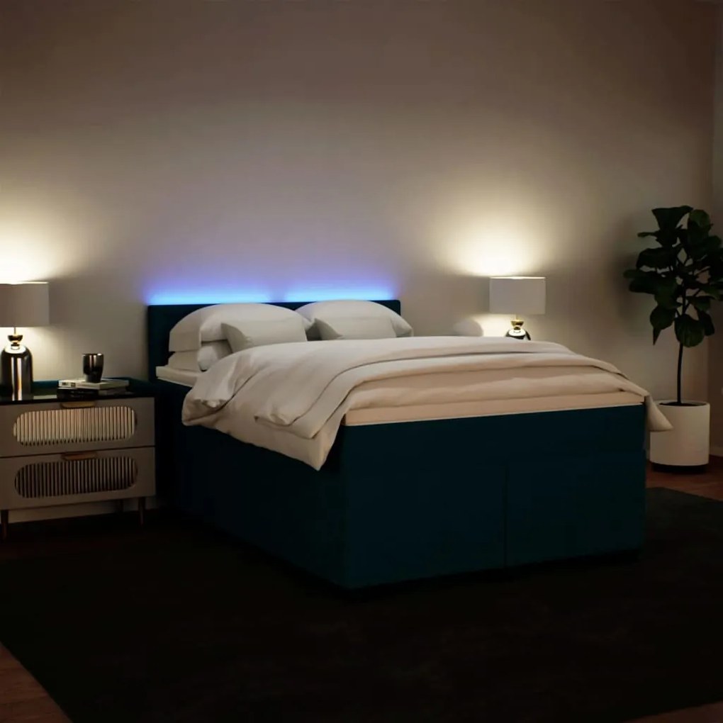 Κρεβάτι Boxspring με Στρώμα Μπλε 160x200 εκ. Βελούδινο - Μπλε