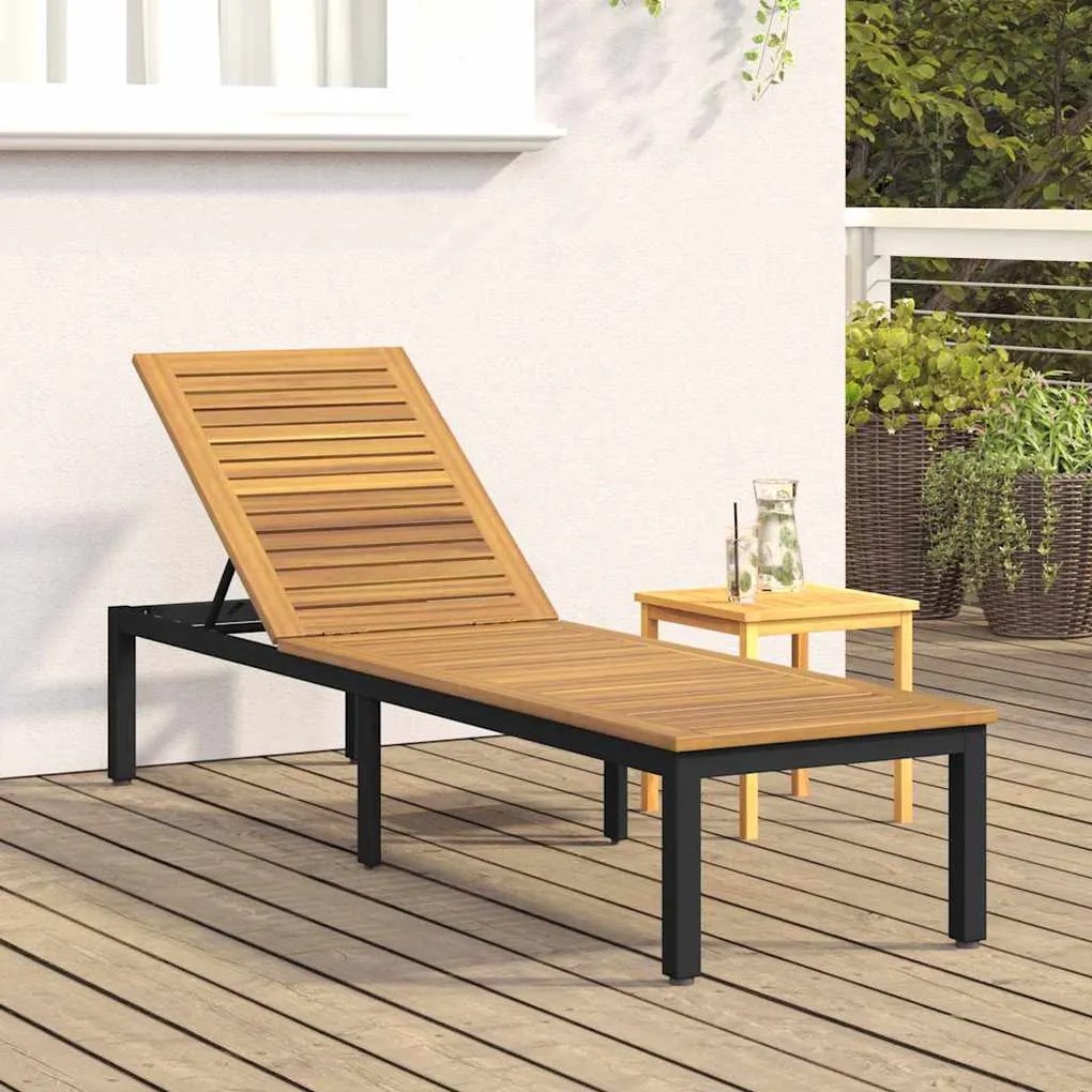 vidaXL Μαύρη Ξαπλώστρα, Διαστάσεις 200x55x35 εκ, Από Στερεό Ξύλο Ακακίας.