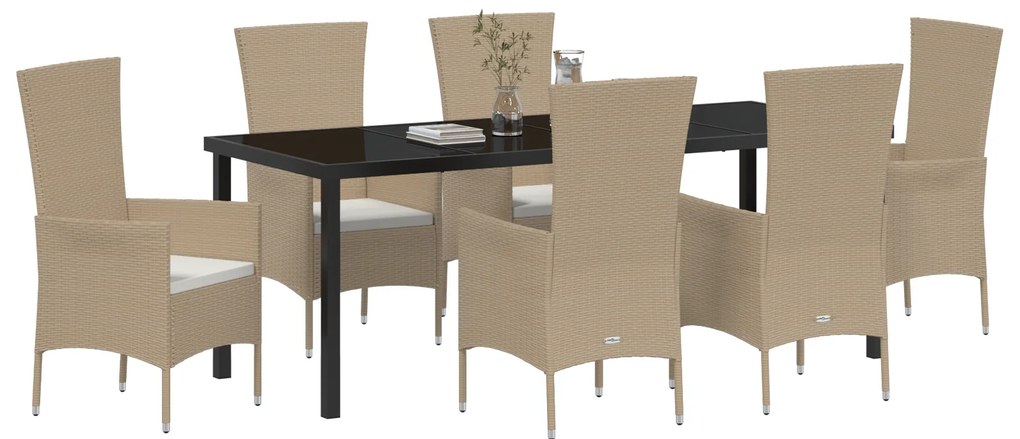 vidaXL Σετ Τραπεζαρίας Κήπου 7 pcs Μπεζ, Μαύρο 200 x 80 x 73 εκ