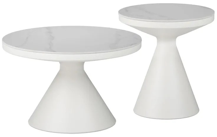 Βοηθητικά τραπέζια Coozlin Inart sintered stone σε απόχρωση λευκό μαρμάρου με λευκό μέταλλο