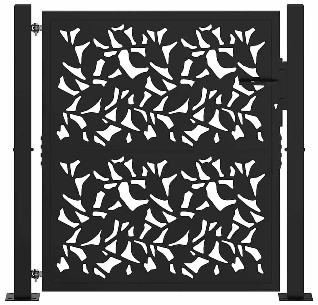vidaXL Πύλη κήπου Μαύρη 105x106 cm Σχεδιασμός φύλλων χάλυβα