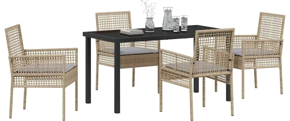 vidaXL Σέτ φαγητού για κήπο με μαξιλάρι 5 pcs Μπεζ συνθετικό ρατάν