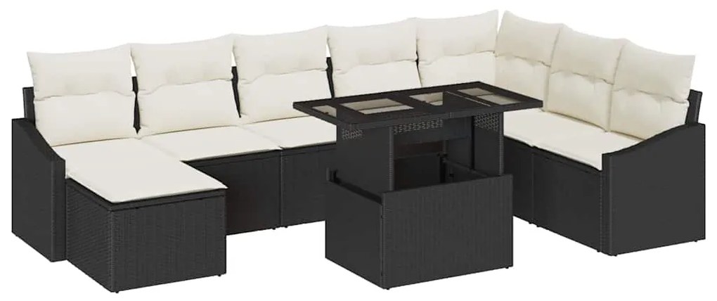 vidaXL Σετ Καναπέ Κήπου 9 pcs Μαύρο, Κρέμα Πολυ rattan, βαμμένο ατσάλι