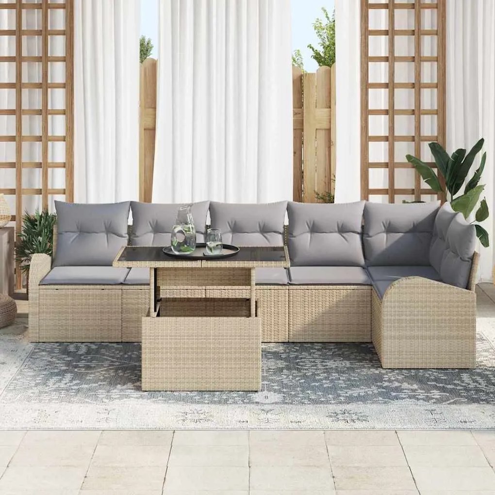 vidaXL Σετ Καναπέ Κήπου 7 pcs μπεζ και ανοιχτό γκρι 100 x 55 x 73 εκ