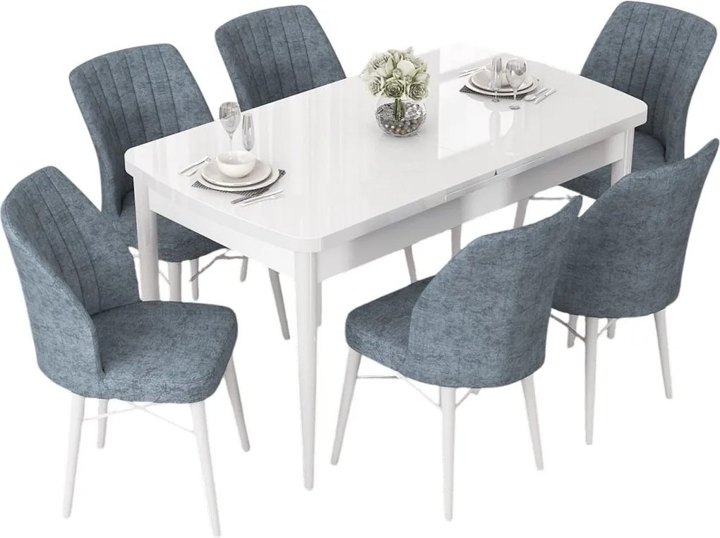 Extendable Dining Table & Chairs Set (7 Pieces) Nef - White, Grey White
Grey
