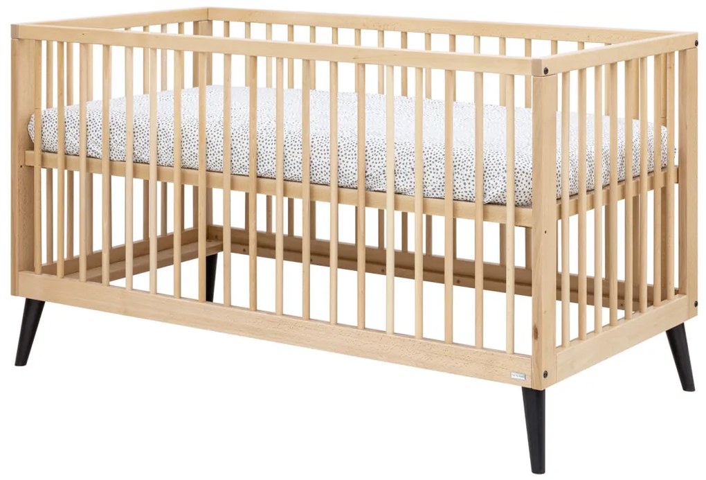 Βρεφικό Κρεβάτι Fay 70x140cm από μασίφ Οξιά Natural + Black ToiToiKids