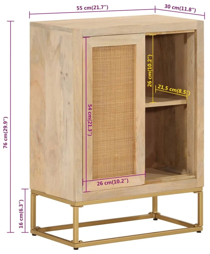 Ντουλάπι 55 x 30 x 76 εκ. από Μασίφ Ξύλο Μάνγκο και Σίδηρο - Καφέ