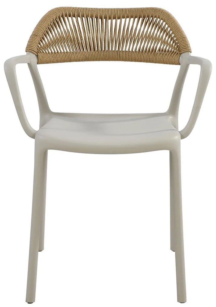 DOLLI Πολυθρόνα Στοιβαζόμενη, PP-UV Γκρι, Rope Wicker Φυσικό 56x52x78cm