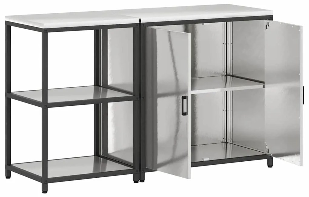 vidaXL Σετ Αποθήκευσης Κουζίνας με ράφι 2 pcs Ασημί Ανοξείδωτο ατσάλι