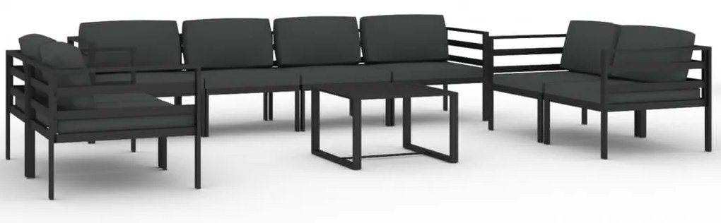 vidaXL Σαλόνι Κήπου 9 Τεμαχίων Ανθρακί Αλουμινίου με Μαξιλάρια