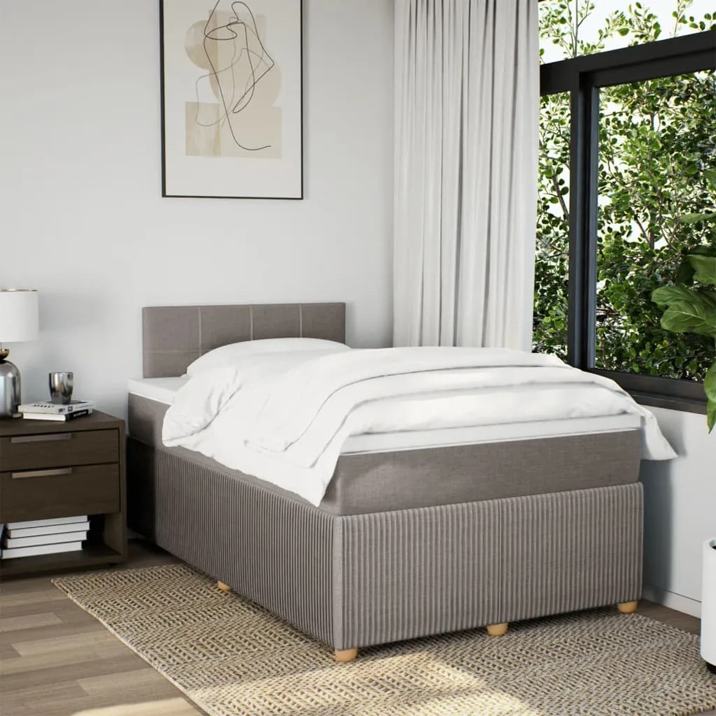 vidaXL Κρεβάτι Boxspring με Στρώμα Taupe 120x190 εκ. Υφασμάτινο