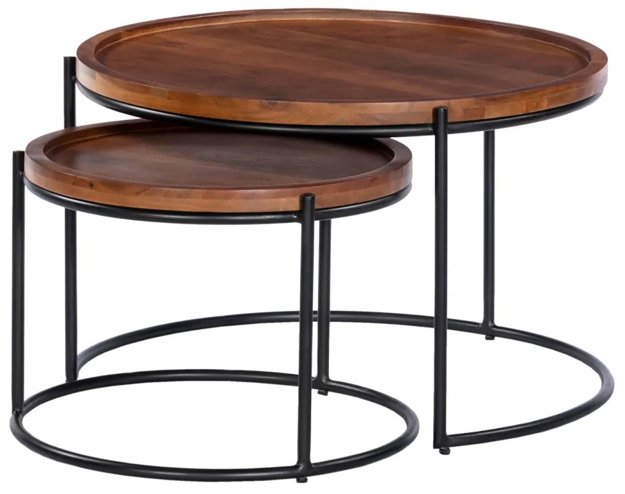 CELLINI COFFEE TABLE SET 2ΤΕΜ ΚΑΡΥΔΙ ΑΝΟΙΧΤΟ ΜΑΥΡΟ 70x70xH43cm - 04-1049