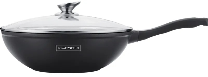 Wok 28cm με Αντικολλητική Επίστρωση Μαρμάρου &amp; Γυάλινο καπάκι RL-BW28M