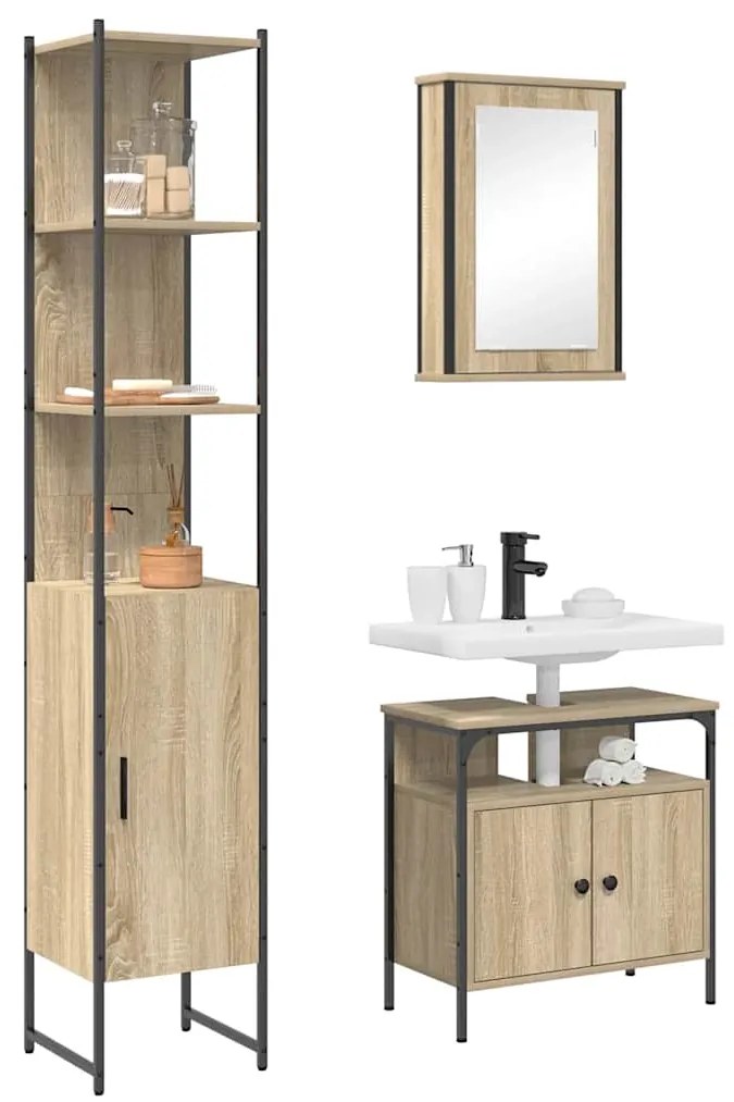 vidaXL Σετ Επίπλων Μπάνιου 3 pcs Sonoma Δρυς 33 x 33 x 185.5 εκ