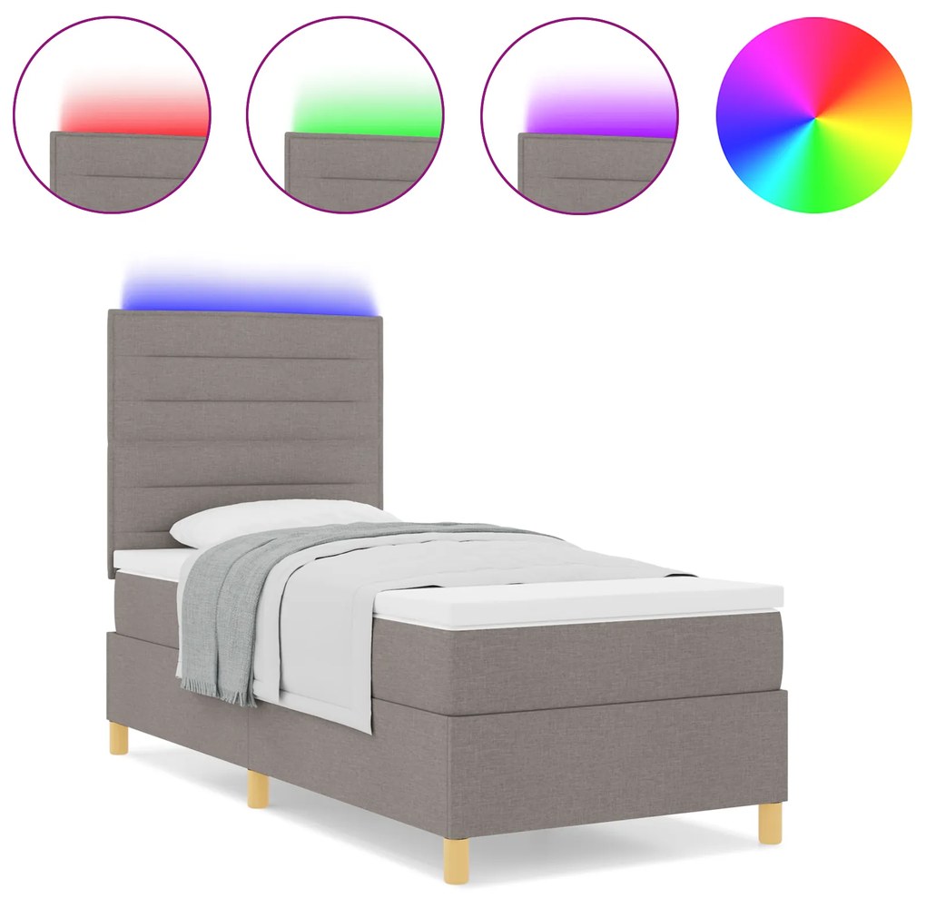vidaXL Κρεβάτι με βάση και στρώμα & LED Ταφ 90x200 εκ. Ύφασμα
