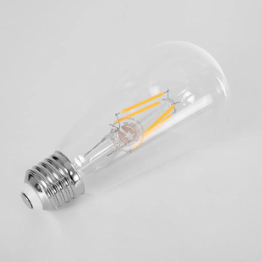 GloboStar 99015 Λάμπα LED Long Filament E27 ST64 Αχλάδι 4W 400lm 360° AC 220-240V IP20 Φ6.4 x Υ14cm Θερμό Λευκό 2700K με Διάφανο Γυαλί Dimmable - 3 Χρόνια Εγγύηση - 99015