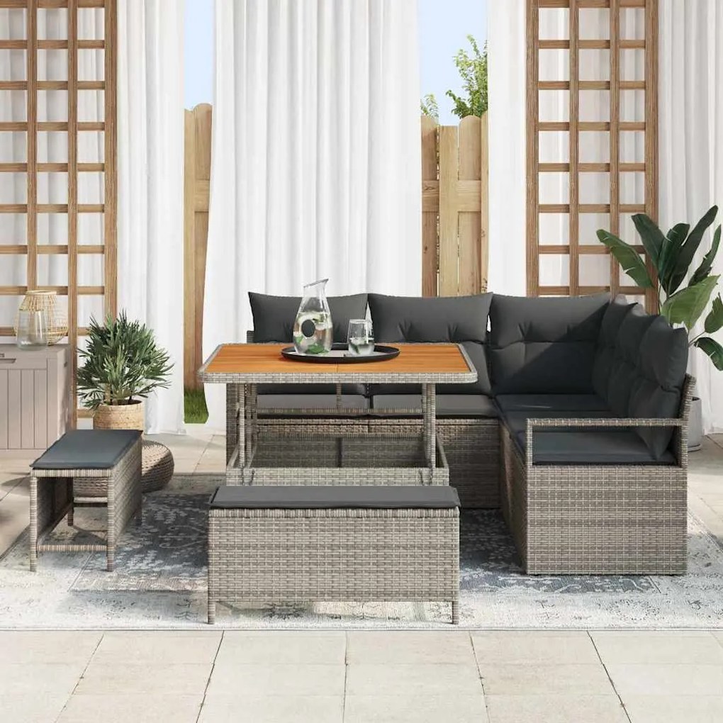 vidaXL Σετ Καναπέ Κήπου με μαξιλάρι 8 pcs Γκρι Πολυ ράταν