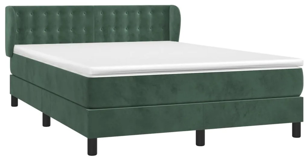 vidaXL Κρεβάτι Boxspring με Στρώμα Σκούρο Πράσινο 140x190εκ. Βελούδινο