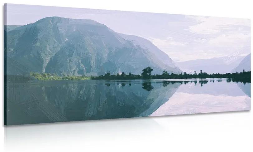 Εικόνα ζωγραφισμένα βουνά δίπλα στη λίμνη - 100x50