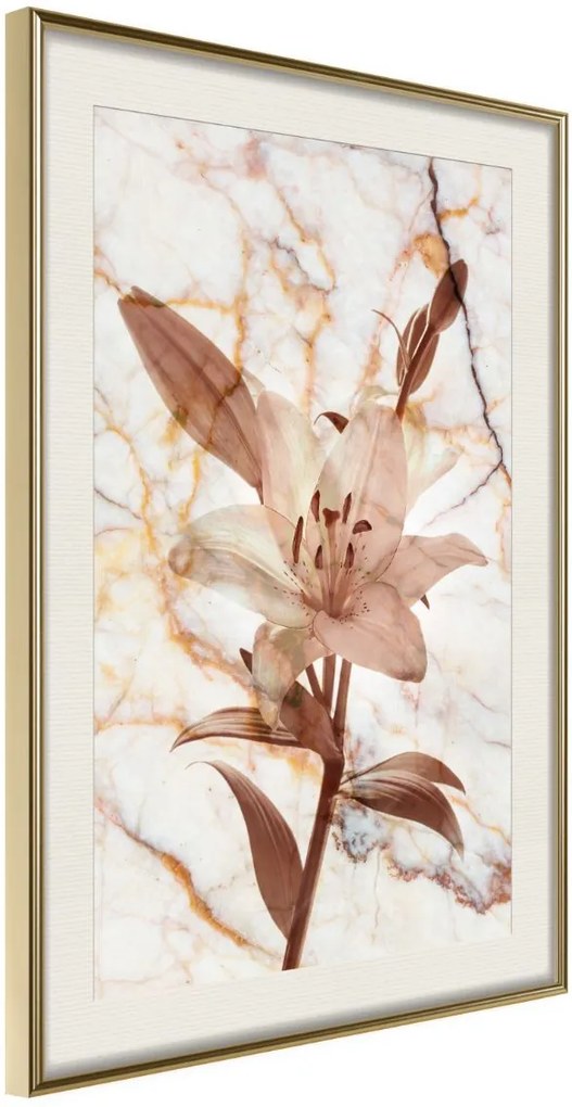 Αφίσα - Lily on Marble Background - 20x30 - Χρυσό - Με πασπαρτού