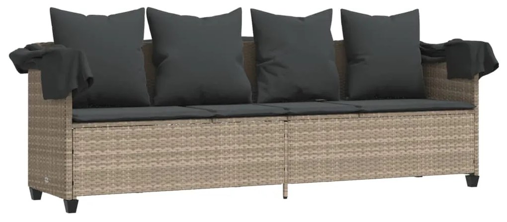 vidaXL Ξαπλώστρα Αν. Γκρι Συνθετικό Ρατάν με Σκίαστρο και Μαξιλάρια