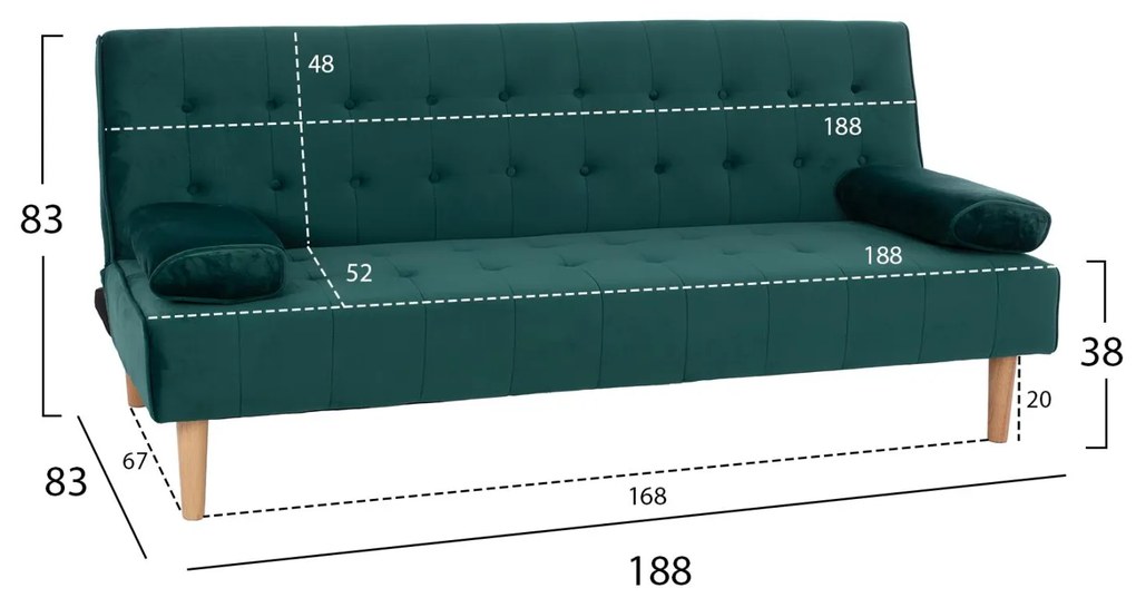 Καναπές - Κρεβάτι Wanda Βελούδο Κυπαρισσί 188x83x83Y εκ. 188x83x83 εκ.