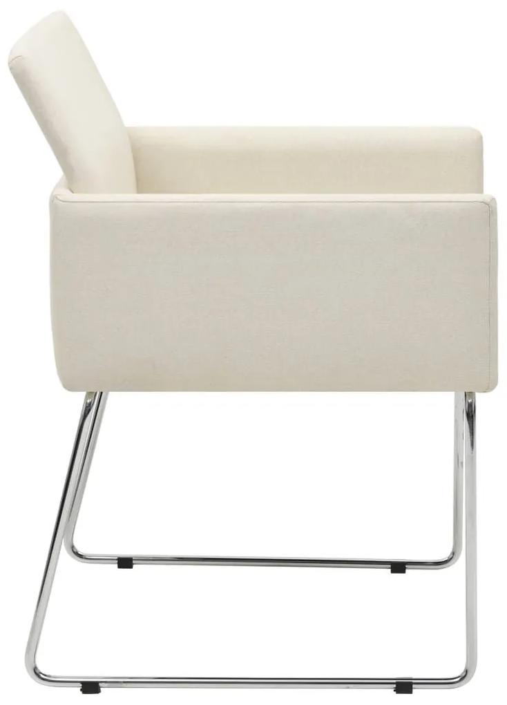 Καρέκλες Τραπεζαρίας 2 τεμ. Λευκές Υφασμάτινες με Λινό Σχέδιο - Κρεμ