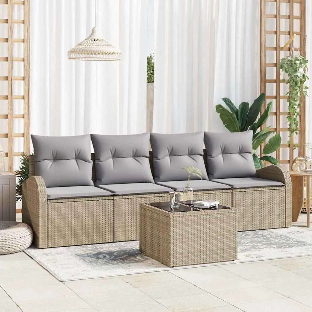 vidaXL Σετ Καναπέ Κήπου 5 pcs Μπεζ 55 x 55 x 37 εκ Πολυ ράταν