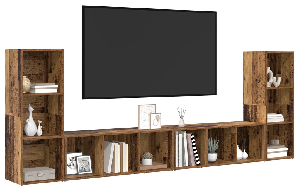 vidaXL Ντουλάπι TV με ράφι με αποθήκευση 4 pcs Παλιό ξύλο 37 x 35 x 107.5 εκ.