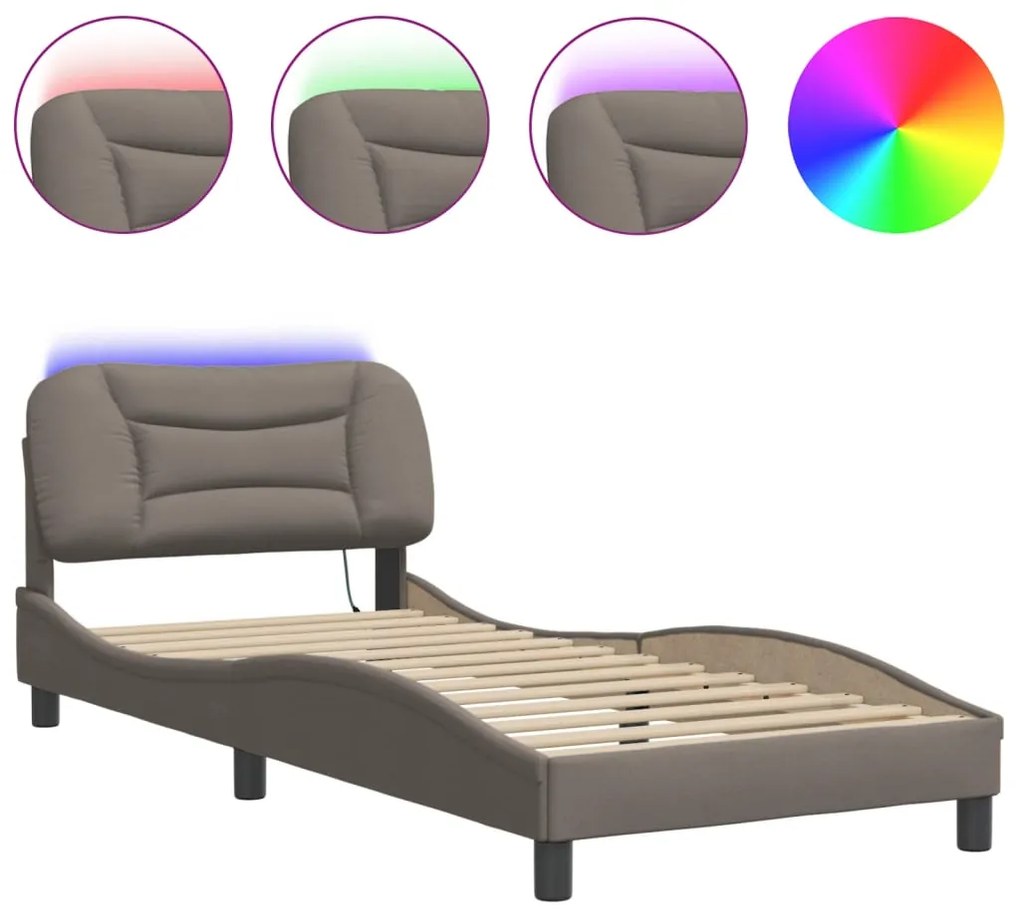vidaXL Σκελετός Κρεβατιού με LED Χωρίς Στρώμα Taupe 90x190 εκ.