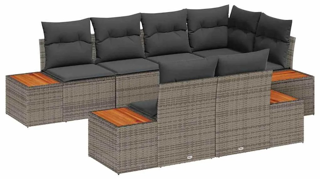 vidaXL Σετ Καναπέ Κήπου με μαξιλάρι 7 pcs Γκρι Πολυ ράταν