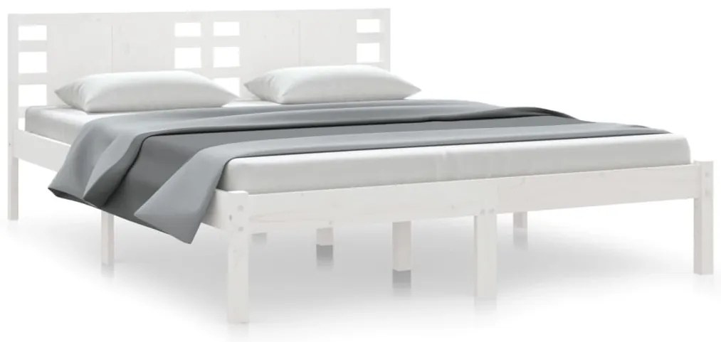 vidaXL Πλαίσιο Κρεβατιού Λευκό 150 x 200 εκ. Μασίφ Ξύλο King Size