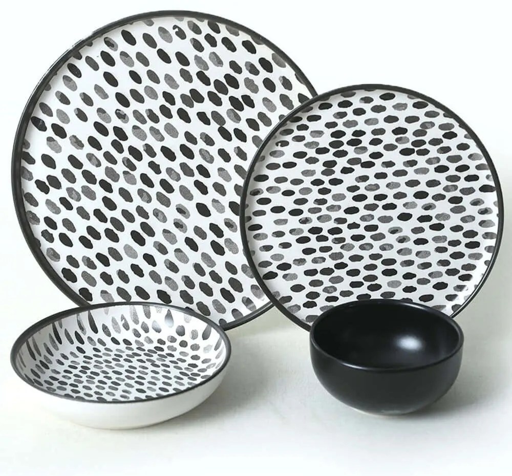 Σερβίτσιο Πιάτα Φαγητού (Σετ 24Τμχ) 275KRM2118 Black-White Hermia 24 τμχ Κεραμικό