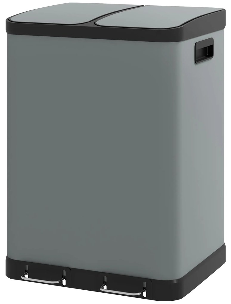 HOMCOM Κάδος απορριμμάτων διπλού διαμερίσματος, 2 x 30L, ανθεκτικός σε δακτυλικά αποτυπώματα, πεντάλ, αφαιρούμενοι εσωτερικοί κάδοι, Γκρι